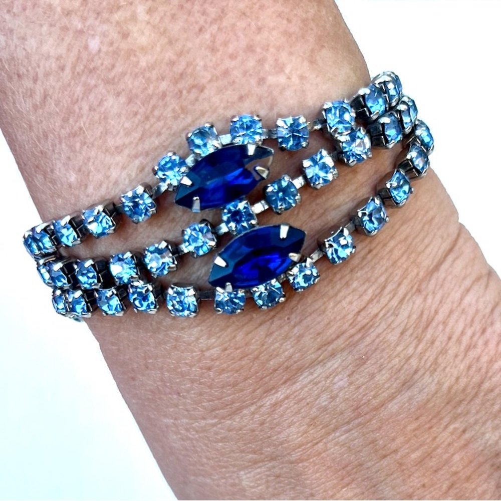 Vintage Art Deco Blue Rhinestone Statement Bracelet